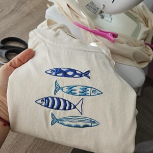 Embroidery Sardine Shirt, Cute Fish T-shirt, Vacation Europe tee, Le Sardines Shirt, Travel Shirt, Fish Shirt, Gift for Dad, Mom Tee, Ocean image 11
