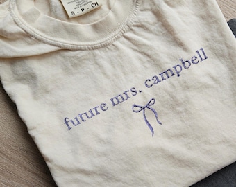 Embroidered Future Mrs. Shirt, Custom Last Name, Bride Gift, Future Bride Shirt, Custom Bride tee, Bachelorette party , Future wife shirt.