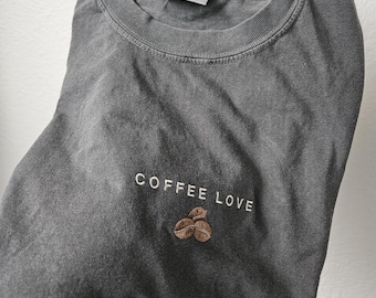Coffee Love Embroidery Shirt, Comfort Color Shirt, Coffee Lover Shirt, Minimalistic Tee, Coffee beans, Coffee Tee for Dad, Mother's Day Gift