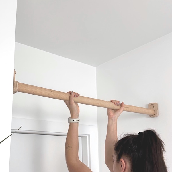 Removable Wooden Pull-Up Bar – Premium 100% hardwood, Cut to Size, Fits Door Frames up to 120 cm, for Adults and Kids
