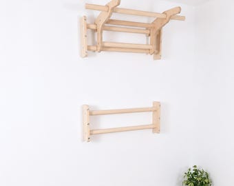 Complete exercise set - Pull-up bar, dip rails plus two small ladders: Solid Wood Modular Home Gym System