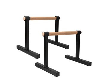 Stahl Parallettes mit Holzgriffen, 30cm & 50cm Höhe, Premium Calisthenics Geräte, Gymnastics Parallettes