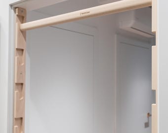 Wooden Doorway Pull-Up Bar: Premium adjustable solid wood bar Customizable Height, Fits Up to 120 cm