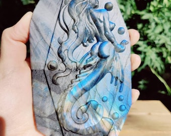 Mermaid Scene Carved from Labradorite
