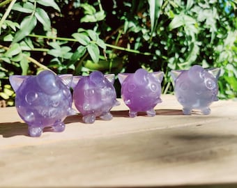 Miniature Jigglypuff Pokemon Figurine Carved From Fluorite