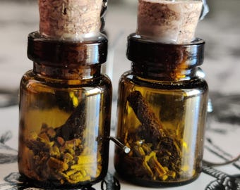 Mini Protection Charm Amber Glass Cork Bottle Earrings