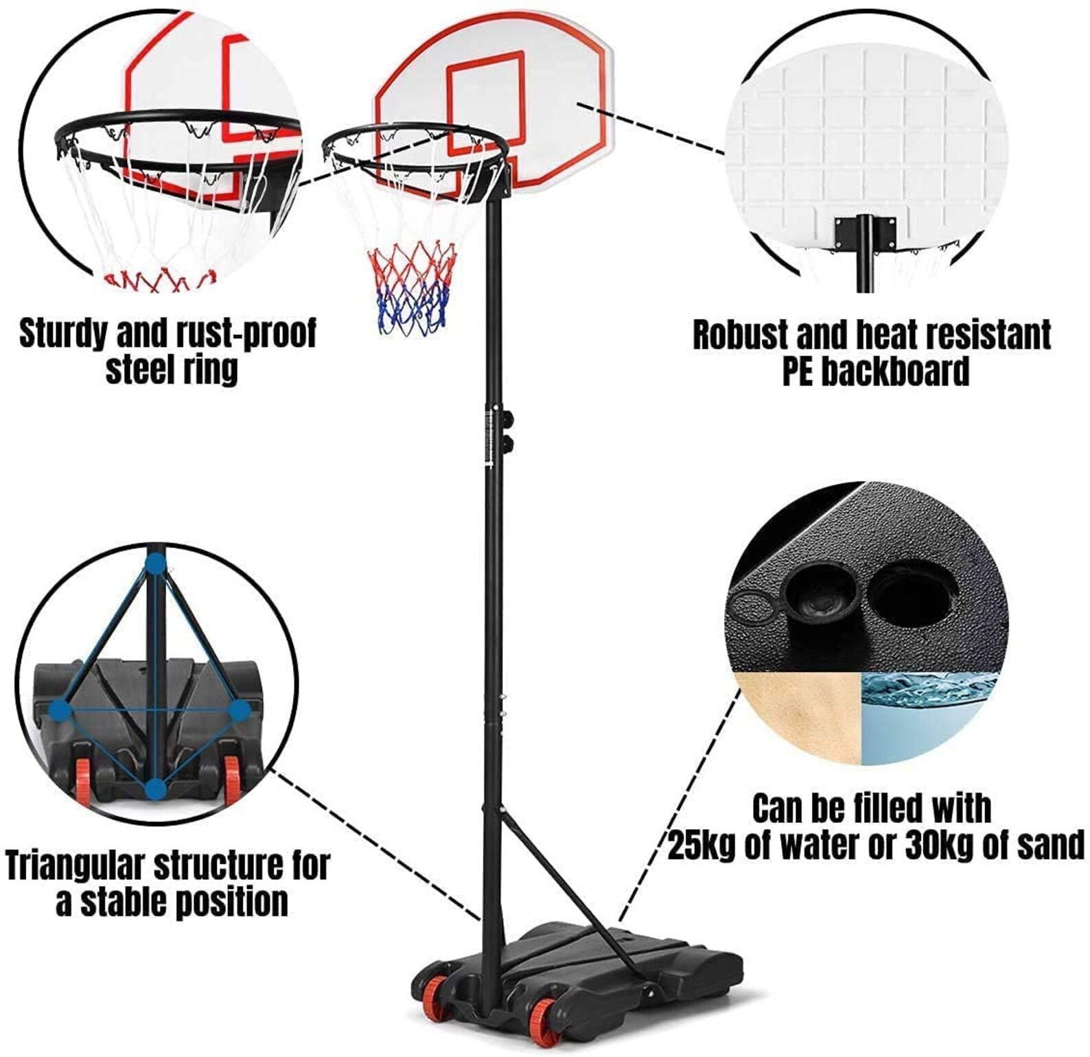 Junior Height Adjustable Basketball Hoop Free Standing Etsy