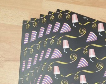 A4  pack of 10 Backing Sheets, Party hats, streamers and milkshake on black