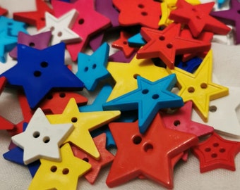 Star Themed craft buttons, Brights colours, Selection of approx. 40 buttons