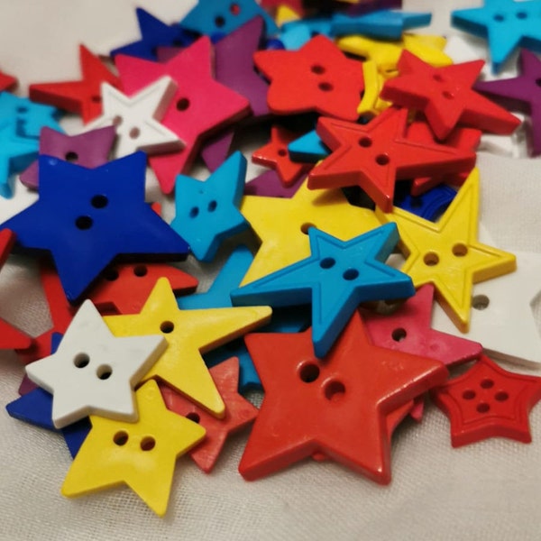 Star Themed craft buttons, Brights colours, Selection of approx. 40 buttons