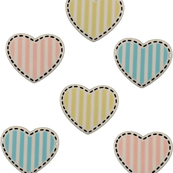 Buttons Galore Bazooples buttons, 6 striped hearts great embellishment