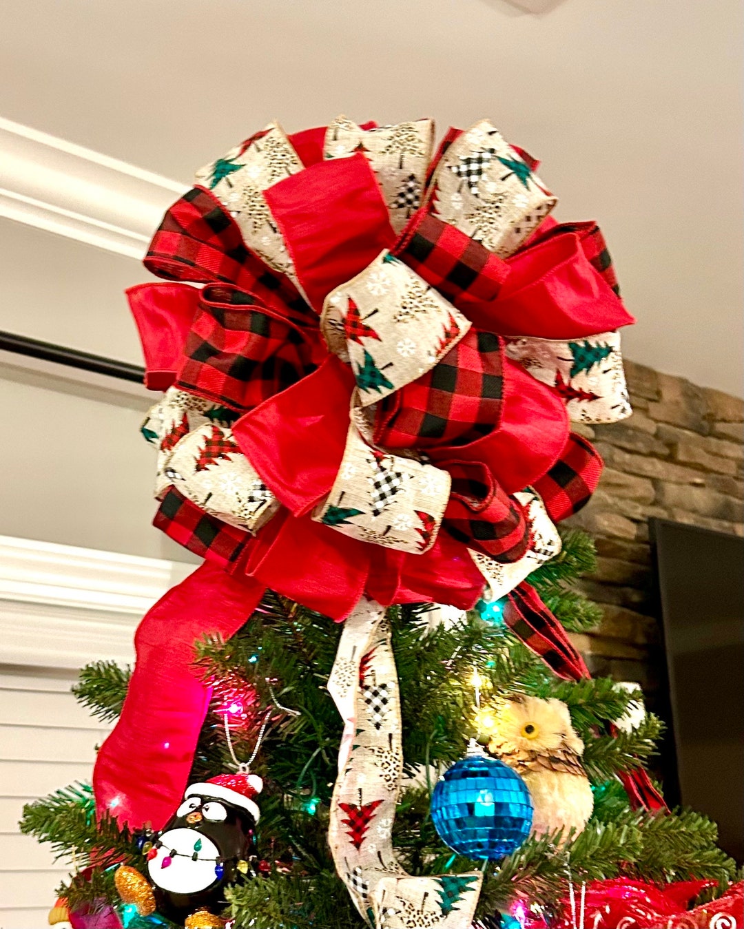 Farmhouse Christmas Tree Bow Farmhouse Christmas Tree Topper Etsy