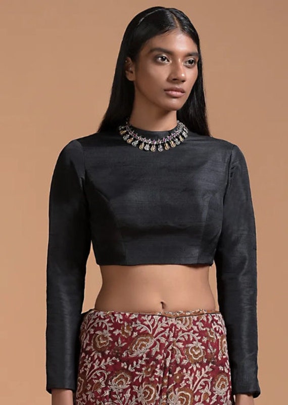 Black Silk Made High Neck Long Sleeves Blouse Made to Order Customise Blouse Wedding Blouse Partywear Sari Blouse Top for Lehengas Etsy Canada