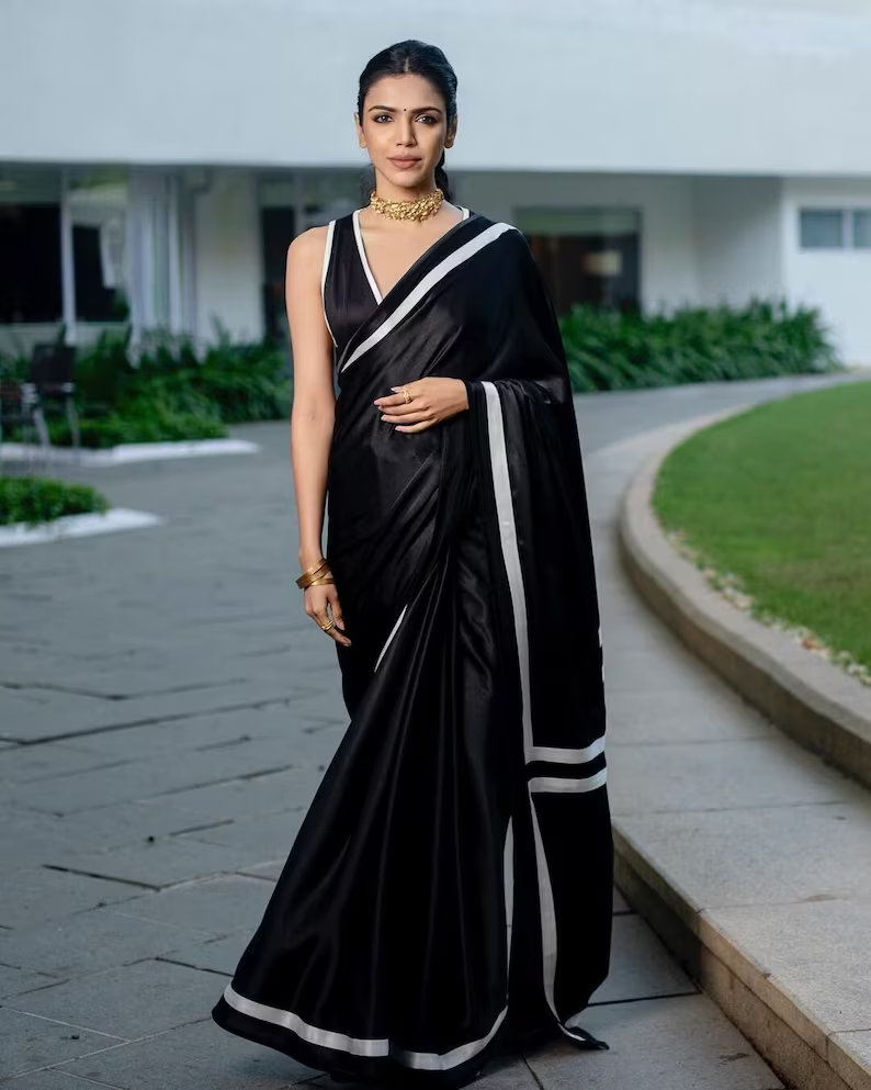 Black White Saree - Etsy Canada
