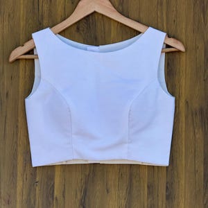 White Raw Silk Sleeveless Blouse, Boat Neck, Wedding Sari Blouse, Customize Neckline