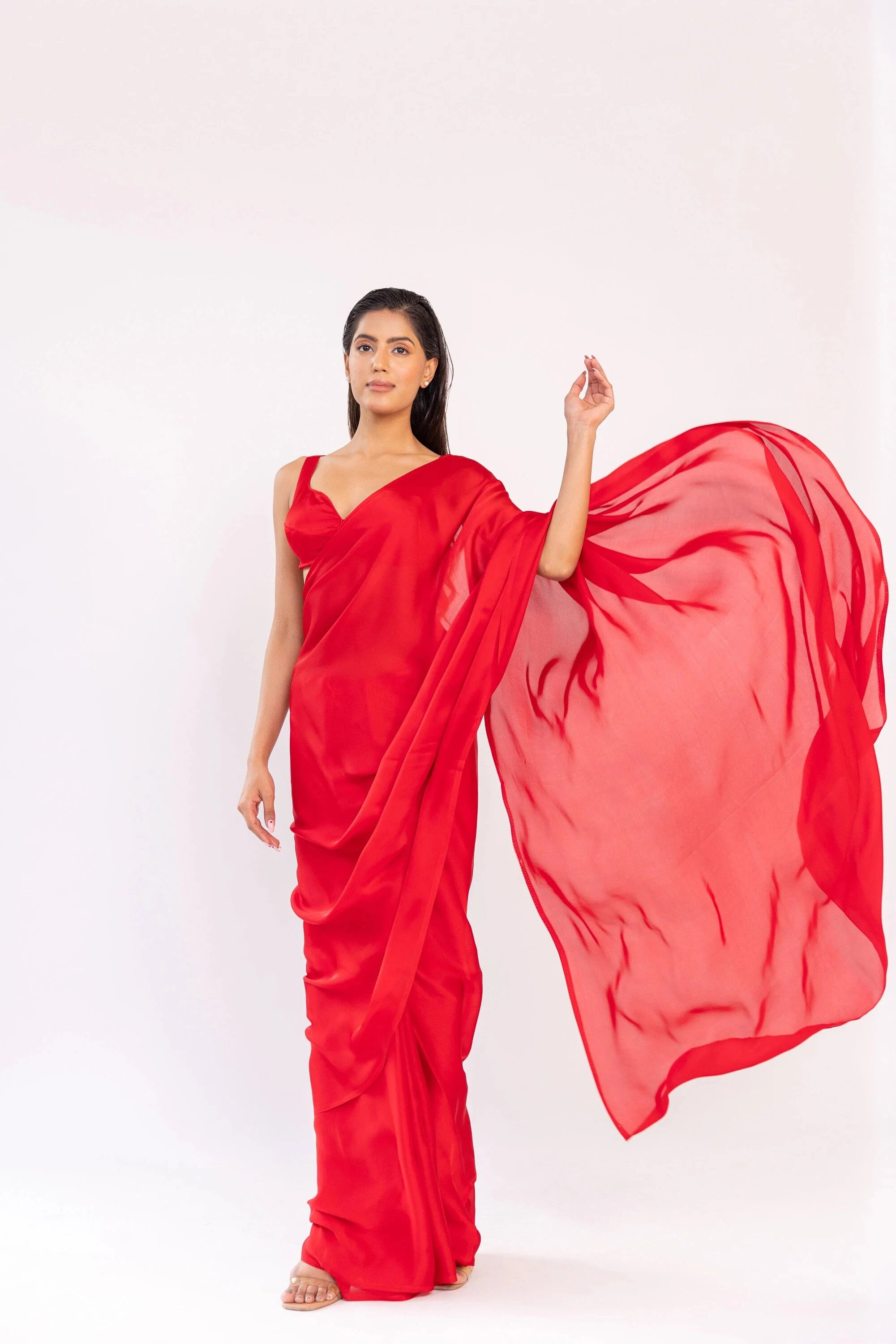 Stunning Red Color Premium Satin Silk Saree, Designer Wedding Saree ...