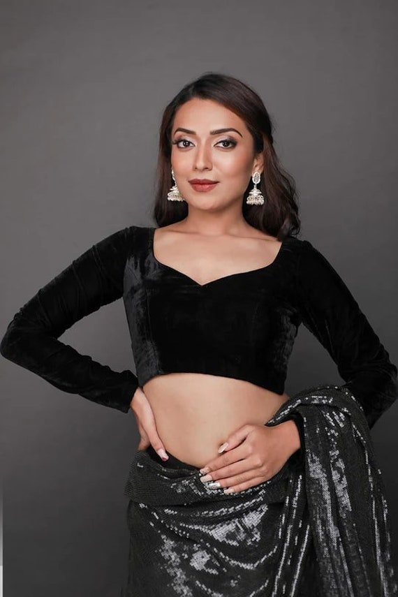 Black Long Sleeves High Neck Silk Made Blouse, Wedding Partywear Sari Blouse,  Customize Saree Blouse Choli for Lehenga, Crop Top for Women -  Denmark