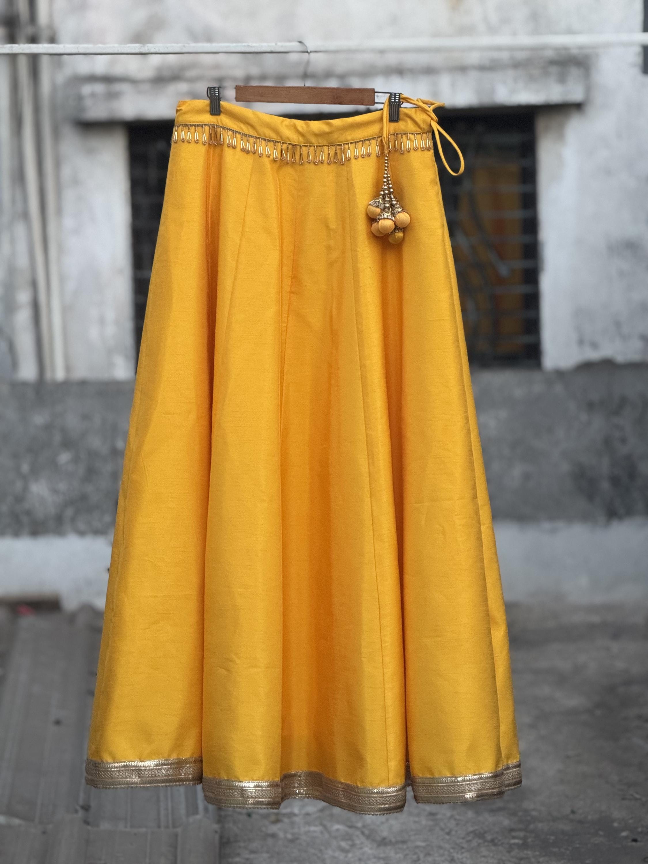 Mustard Yellow Premium Silk Skirt with Lace & Latkan, Wedding Reception Prom Partywear Skirt Handmade Skirt for Choli Ready to Wear Lehengas