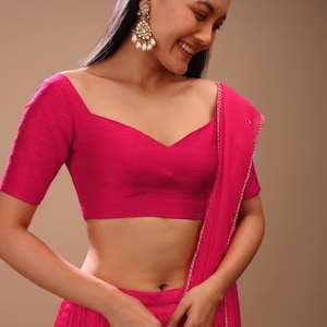 Rani Pink Premium Silk Blouse with Sweetheart Neck, Partywear Saree Blouse, Wedding wear Sari Blouse, Designer Blouse, Choli for Lehenga