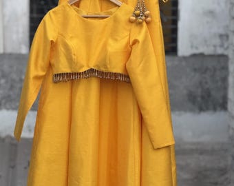Mustard Yellow Silk Lehenga Choli, Sequins Lace, Wedding Partywear