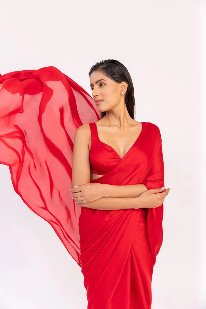 Stunning Red Color Premium Satin Silk Saree, Designer Wedding Saree ...