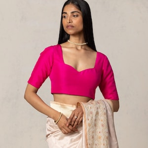 Pink Premium Silk Sweetheart Neck Saree Blouse, Partywear Saree Blouse, Wedding wear Sari Blouse, Designer Blouse, Choli for Lehenga