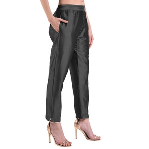 Pantalones de seda de tafetán multicolor para mujer, pantalones de seda para mujer, pantalones de seda, pantalones ajustados para oficina, regalo para mujer.