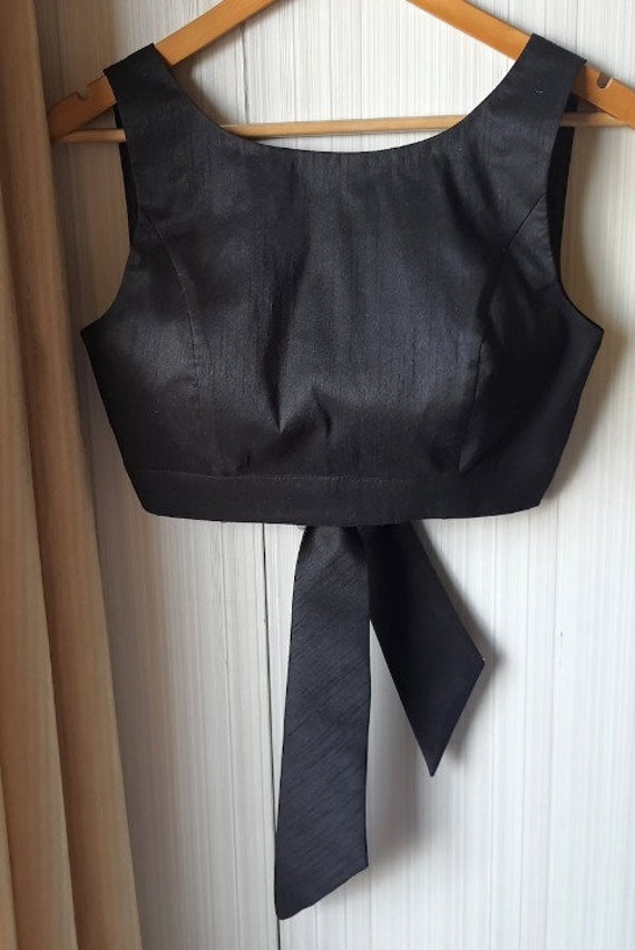 Black Blended Raw Silk Made Boat Neck Sleeveless Blouse With Bow Partywear Saree Blouse Designer Saree Blouse Choli for Lehenga Etsy UK