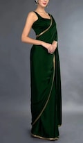 Green/Black/Maroon Satin Silk Saree with Sequins Lace Border, Wedding Saree, Partywear Cocktail Saree, Pre-stitched Bridesmaid Sarees