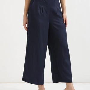Navy Blue Premium Silk High Waist Wide Palazzo Pants, Silk Wide Palazzo Pants, Flare Pants for Women, Silk Palazzo for Top and Jackets
