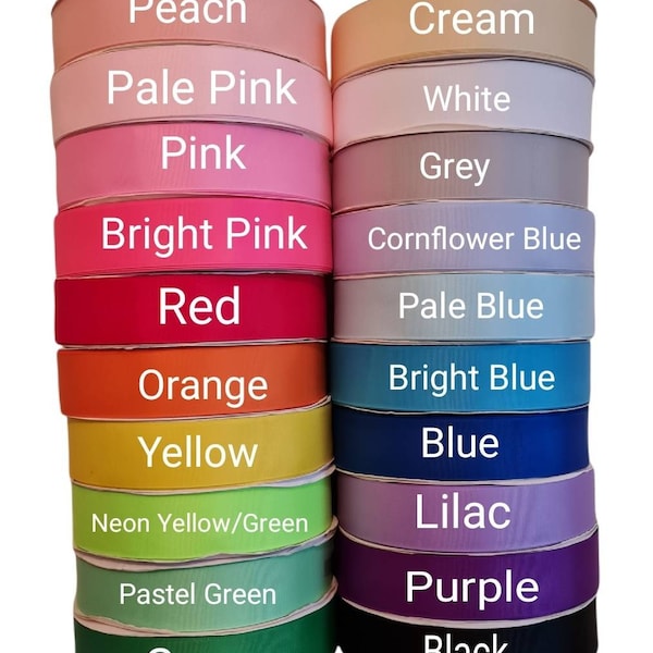 Grosgrain Ribbon | Double Sided | Craft | Hair Bows | Birthday Cake | 25mm Width | 20 Colours To Choose From | Crafts | UK Seller