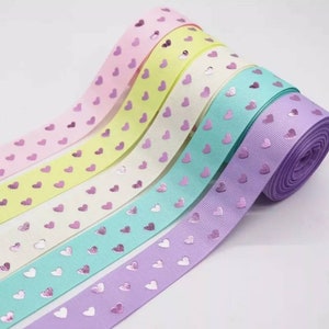 Grosgrain Love Heart Ribbon 25mm Width x 1m Length Craft Hair Bows Birthday Cakes Hearts Pastel Pink Lilac Yellow & More Colours