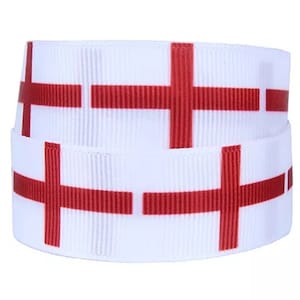 2 metros de bandeira da Inglaterra | Fita | Cruz de São Jorge | 38mm | Largura de 75 mm | Aniversário | Bolo | Futebol | Festa | Vermelho branco