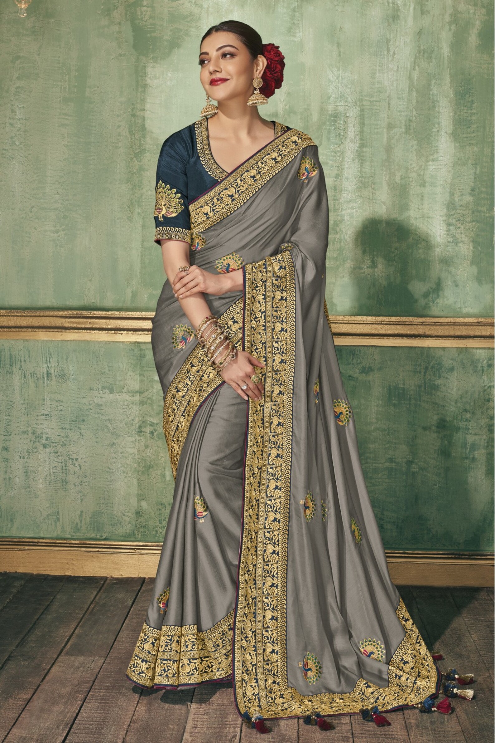 Gray Rangoli Silk Saree for Women Embroidered Saree for Etsy