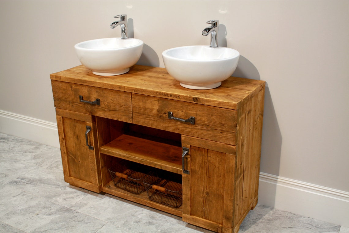 Handcrafted rustic bathroom vanity unit made from reclaimed Etsy