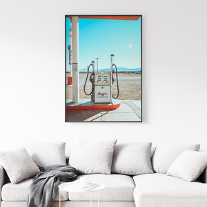 Roy&#39;s Motel and Cafe Gas Station Print - Download Digital Printable | Mid Mod Car, Vintage California Desert, Photography, Retro Wall Art