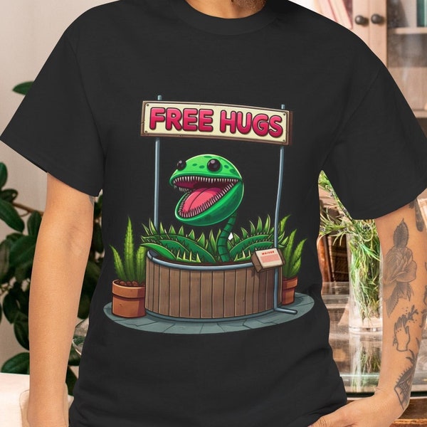 Venus Flytrap FREE HUGS T-Shirt | Funny Carnivorous Plant Tee Shirt | Cool tshirt for school and parties | Best Vegetarian or Vegan Pitcher