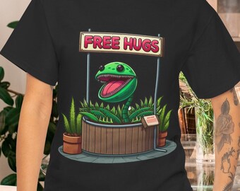 Venus Flytrap FREE HUGS T-Shirt | Funny Carnivorous Plant Tee Shirt | Cool tshirt for school and parties | Best Vegetarian or Vegan Pitcher