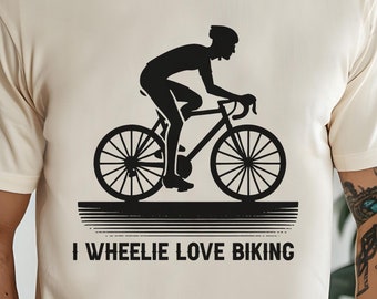 Wheelie Love Biking Shirt, Gift for Bicyclists, Shirt for Bike Rider, T-Shirt for Friend Who Loves Cycling, Peloton Group Shirt for Cyclists
