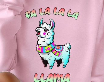 Funny Holiday Llama Sweatshirt, Christmas Fa La La La Llama Shirt, Cute Festive Animal Lover TShirt, Xmas Season Gift Secret Santa