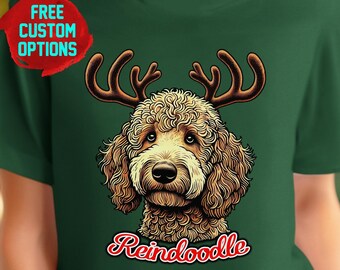 Custom Christmas Dog Shirt, Reindeer Reindoodle Labradoodle Goldendoodle Cute Holiday Personalized Present, Xmas Gift Animal Lover Pup Owner