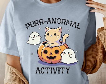 Halloween Cat Shirt, Purr-anormal Activity October Cat Owner Shirt for Animal Lover, Spooky Season Gift Halloween Kitty, Purranormal Pet Tee