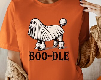 Funny Halloween Ghost Dog Shirt, October Ghost Poodle BOO-DLE Shirt, Halloween Shirt for Animal Lover, Spooky Season Gift For Halloween Pups