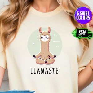 Grappig lamaste-shirt, Namaste Llama doet yoga, pilates of mediteert T-shirt, schattig fitness-shirt, cadeau voor rustige zen-mindfulnessleraar