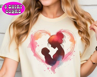 Mom and Baby Heart Shirt, Baby Shower Gift for new mother, cute art with mama, mommy holding newborn daughter or son in heart, Infant love