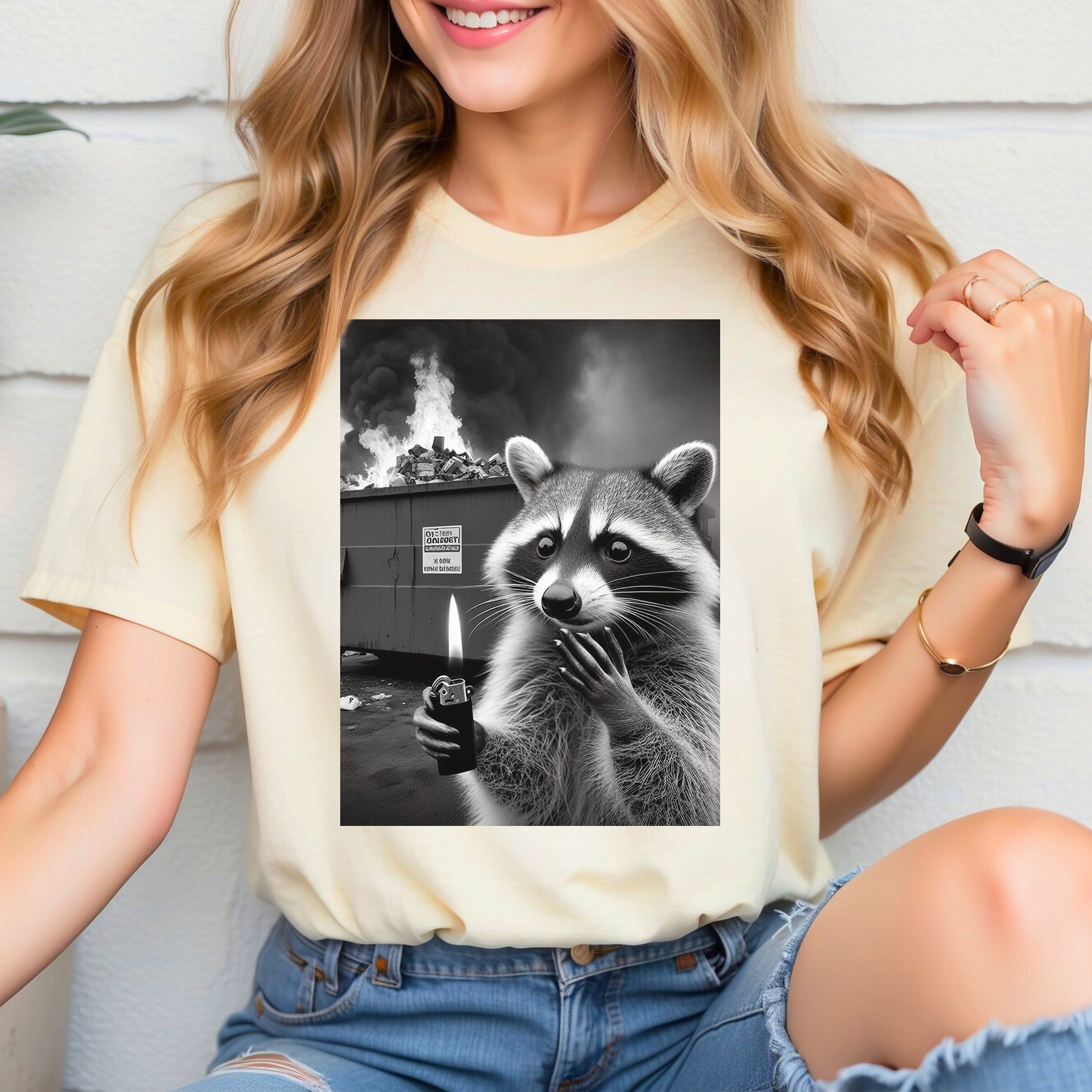 Pyro Raccoon Dumpster Fire Shirt- Trash Panda with a Lighter Tshirt - Funny Raccoon Funnie T-Shirt, vintage artful r accoon mem