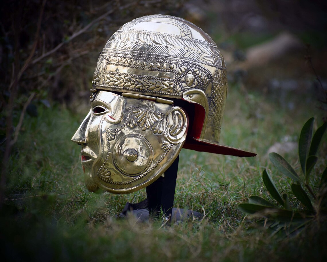 Ancient Roman Helmet With Face Mask Roman Gallic Centurian Etsy