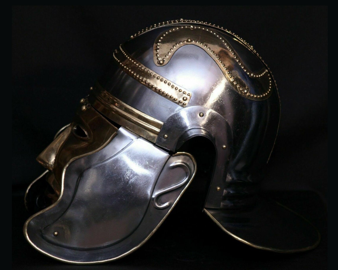 Ancient Roman Helmet With Face Mask Roman Gallic Centurian Etsy
