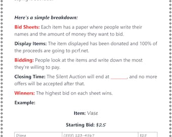 Instrukcje dotyczące aukcji cichej i aukcji cichej - plik cyfrowy (edytowalny/do druku)