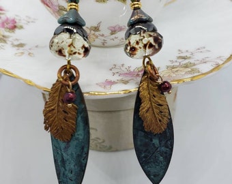 Bridal Earrings/Boho Dangle Earrings/Vintage Dangle Earrings/Bridal Earrings/Leaf Dangle Earrings/Bridal Jewelry/Bride Jewelry/Bride